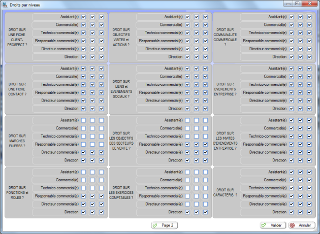 Paramétrages des droits des utilisateurs