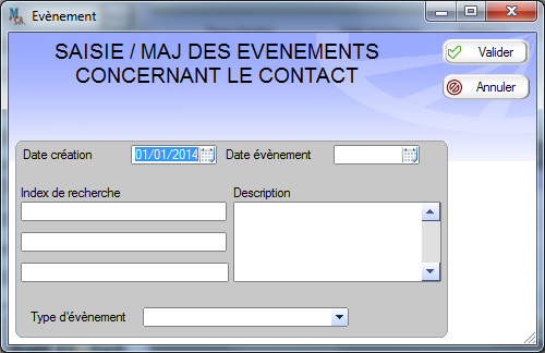 Fenêtre Événements Contacts