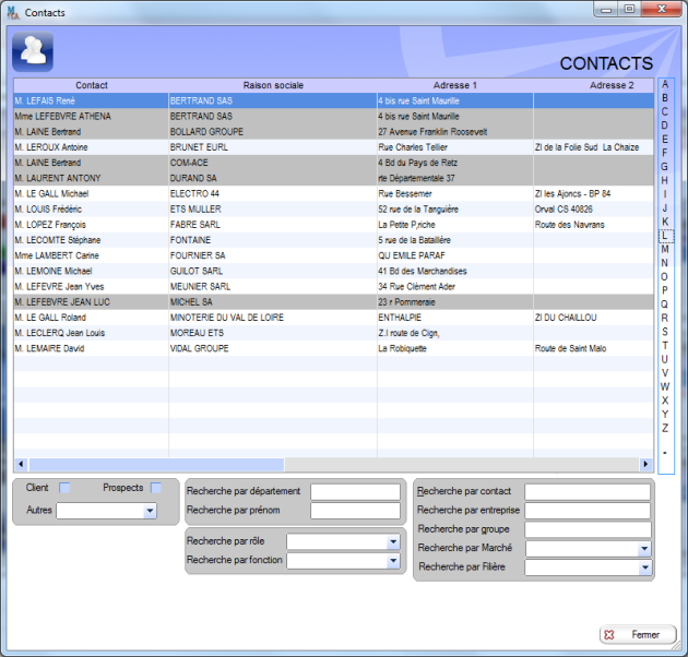 Liste des contacts commençant par L