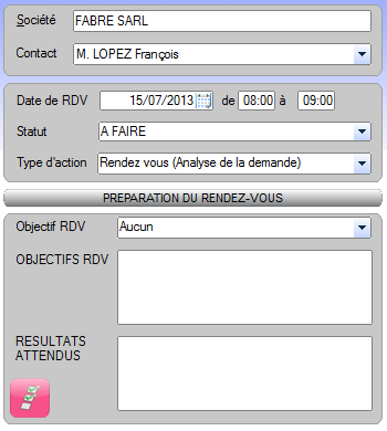Zoom sur la partie Préparation de l'écran RDV