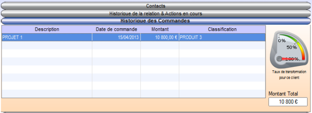 Zoom Historique des commandes de la fiche Entreprise